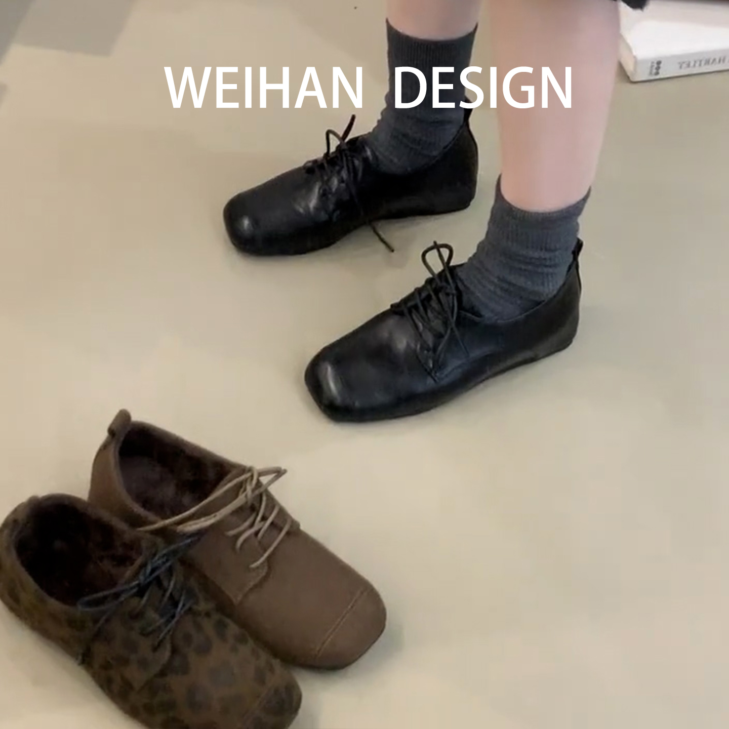 羊皮版！韩版小方头系带