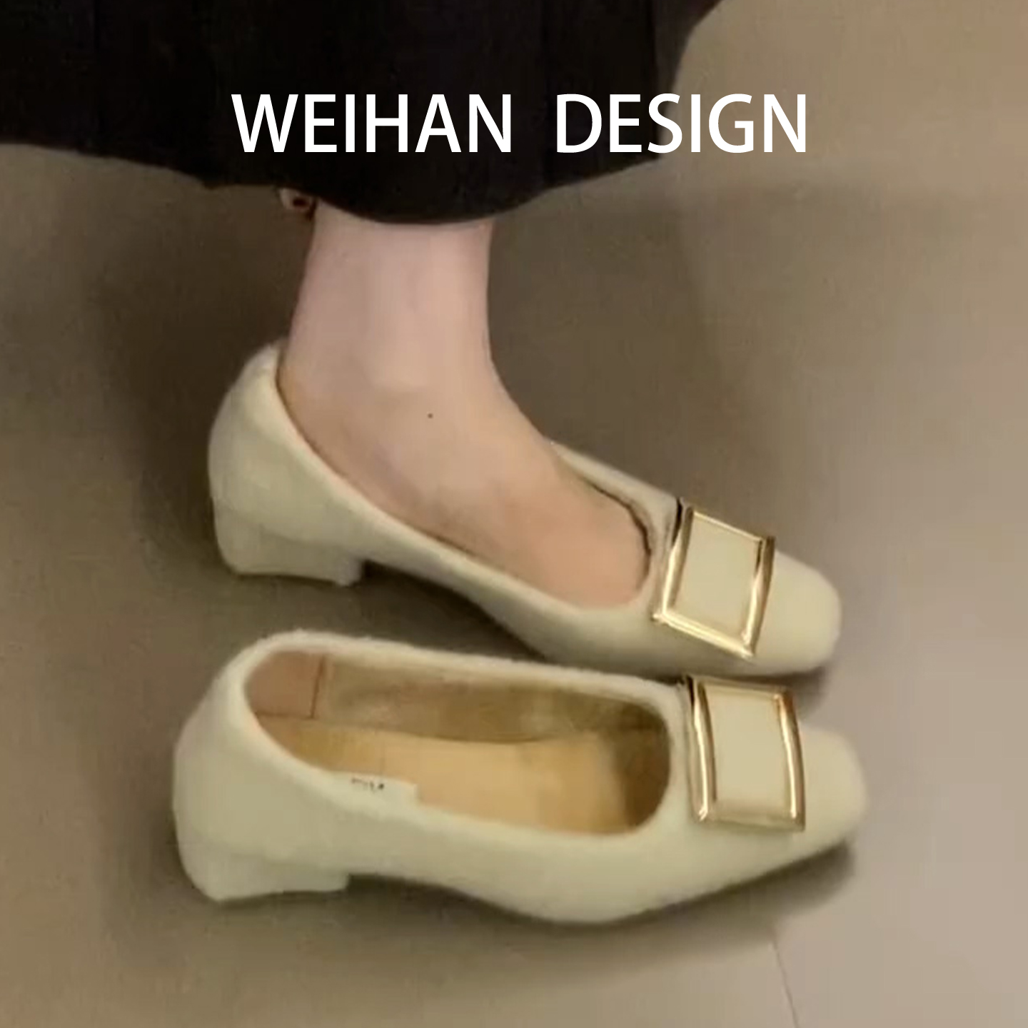 粗跟秋冬玛丽珍鞋加绒棉单鞋