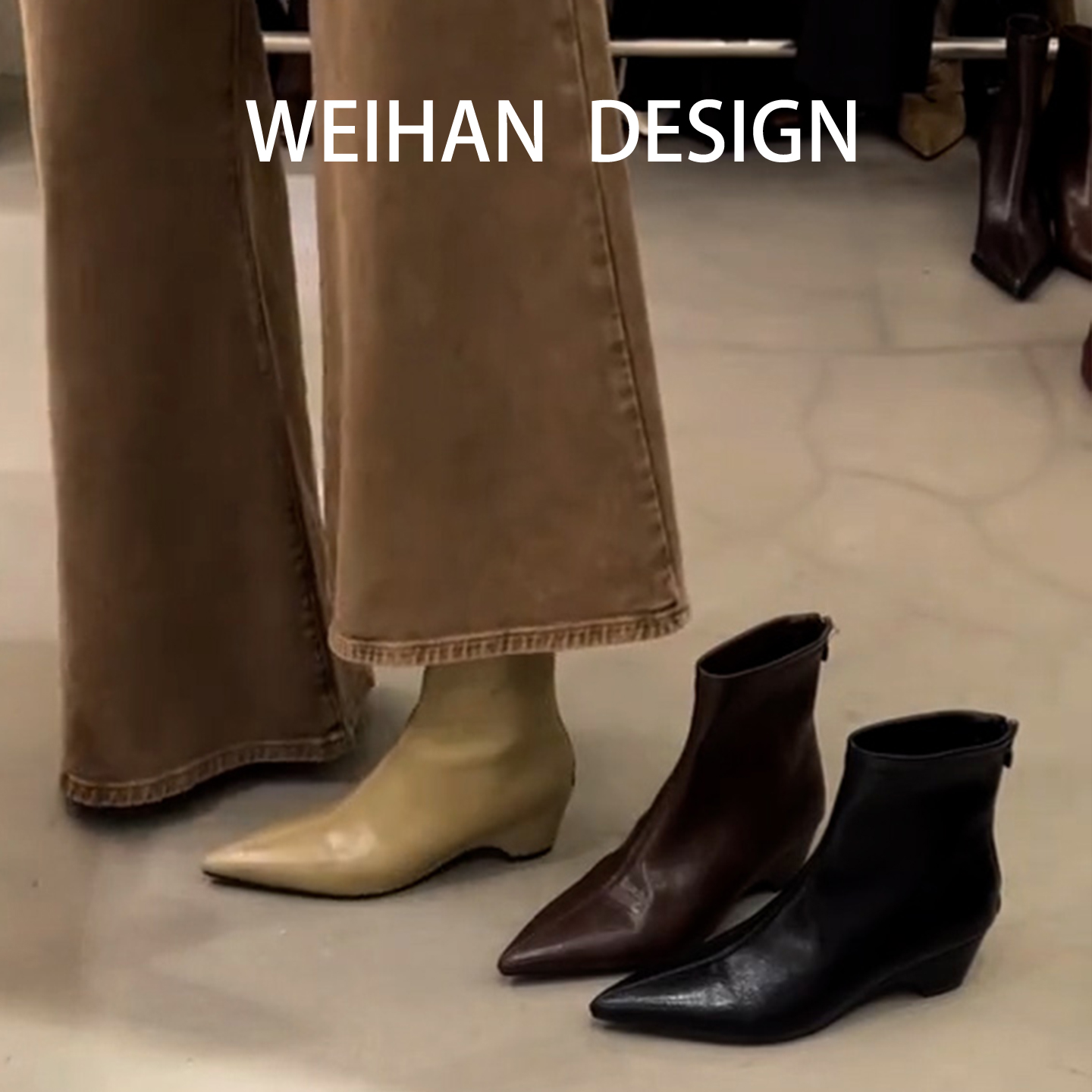 羊皮版！尖头坡跟短靴女