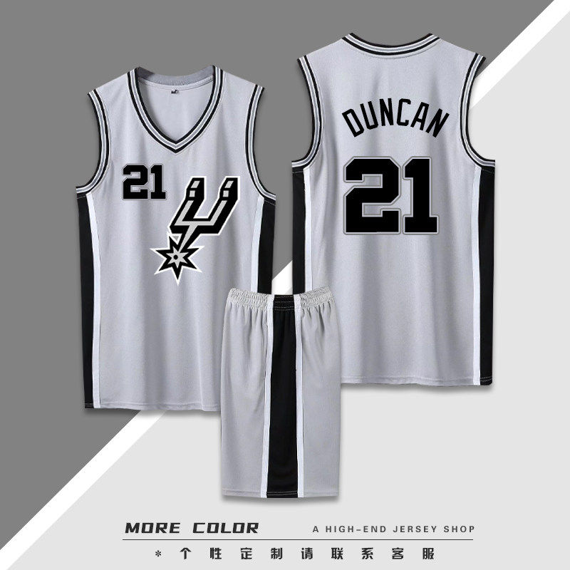邓肯21号球衣马刺队文班亚马帕克吉诺比利男女比赛篮球服套装定制