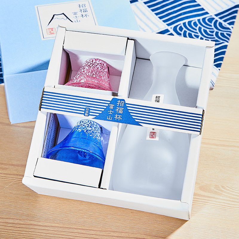 [玻璃王]日本进口东洋佐佐木富士山清酒杯酒壶酒杯3件套酒具套装