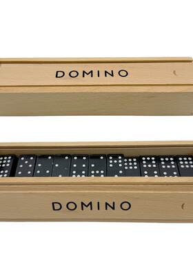 Domino高端榉木盒多米诺牌九木质桌游教具55片木制骨牌黑色九骨牌