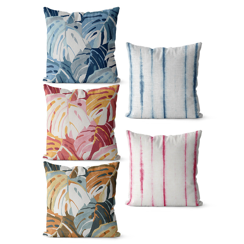 龟背叶子图案棉麻抱枕客厅沙发装饰枕套床头大靠背腰枕可定制尺寸