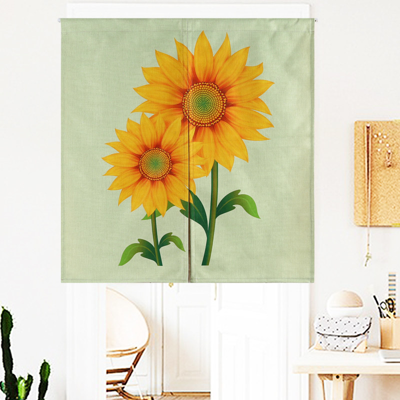 植物小花布艺门帘厨房挂帘卫生间隔断帘客厅玄关帘窗帘加厚棉麻布