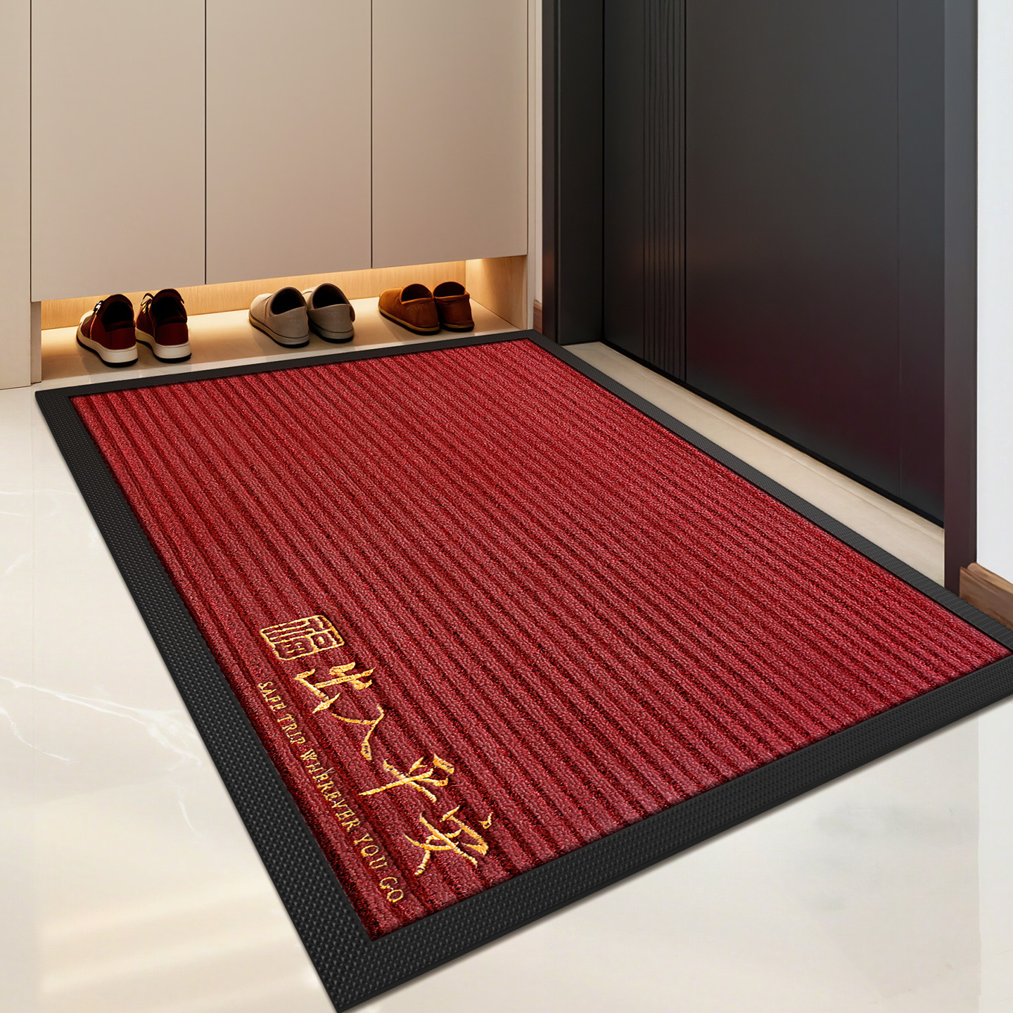 红色精工刺绣入户门口地垫