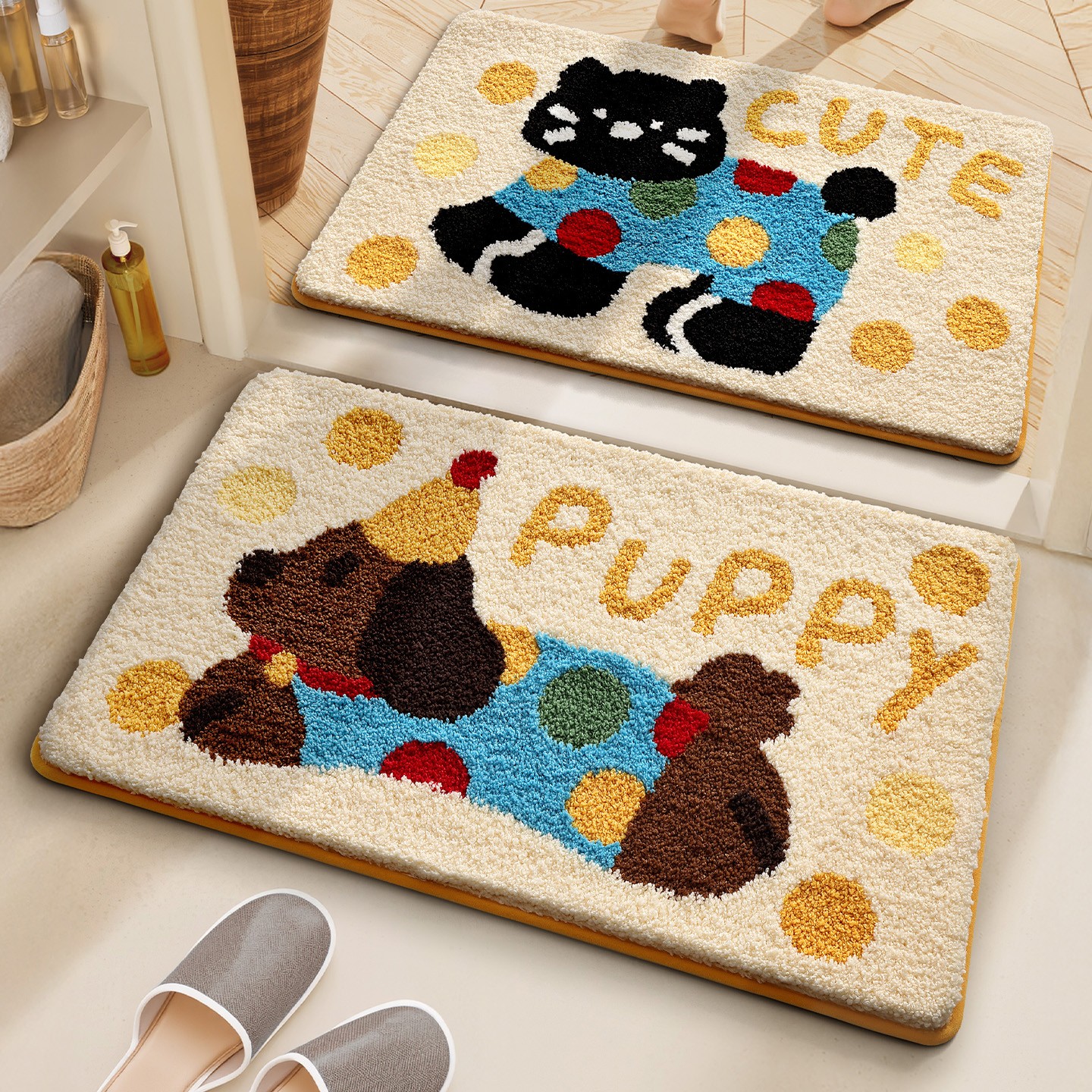 大江可爱腊肠犬植绒浴室吸水地垫