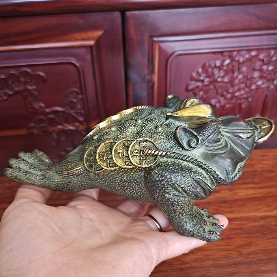 纯铜金蟾青铜招财旺财摆件风水用品金蝉仿古玩金钱蛙青蛙三脚蟾蜍