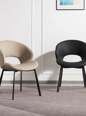 意式轻奢餐椅家用餐厅现代设计师酒店洽谈椅高级感简约靠背皮椅子