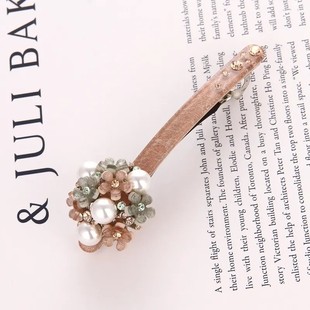 新品法国亚历山大同款西西里花朵珍珠发夹一字夹弹簧夹精致发圈