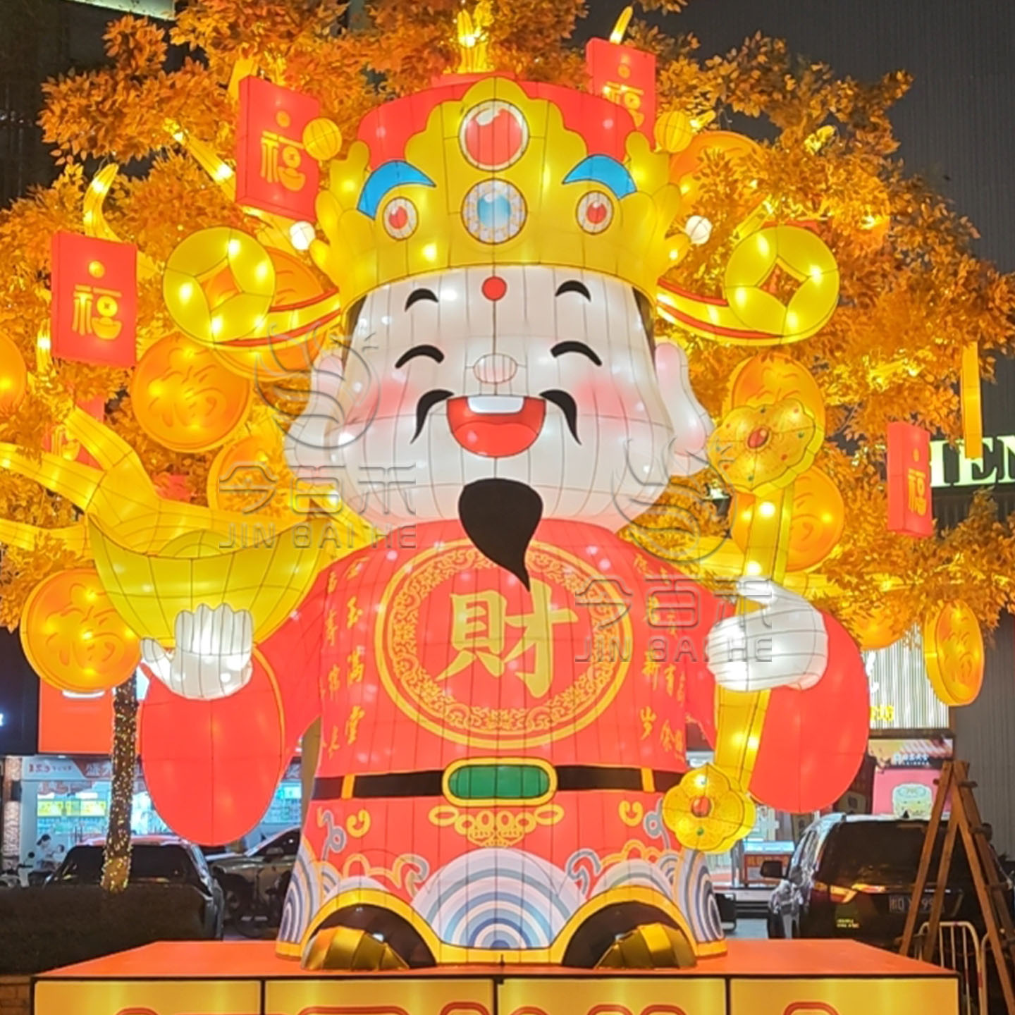 大型发光发财树花灯春节财神爷彩花灯