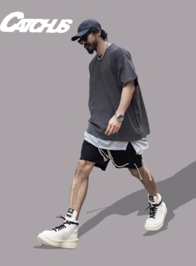 CATCHUS重磅280g磨毛亲肤抗菌T恤cleanfit宽松水洗做旧boxy短袖男