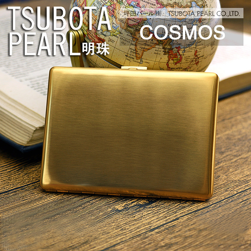 日本TSUBOTA PEARL明珠纯铜金色拉丝超薄9支100mm烟盒1-04126-41