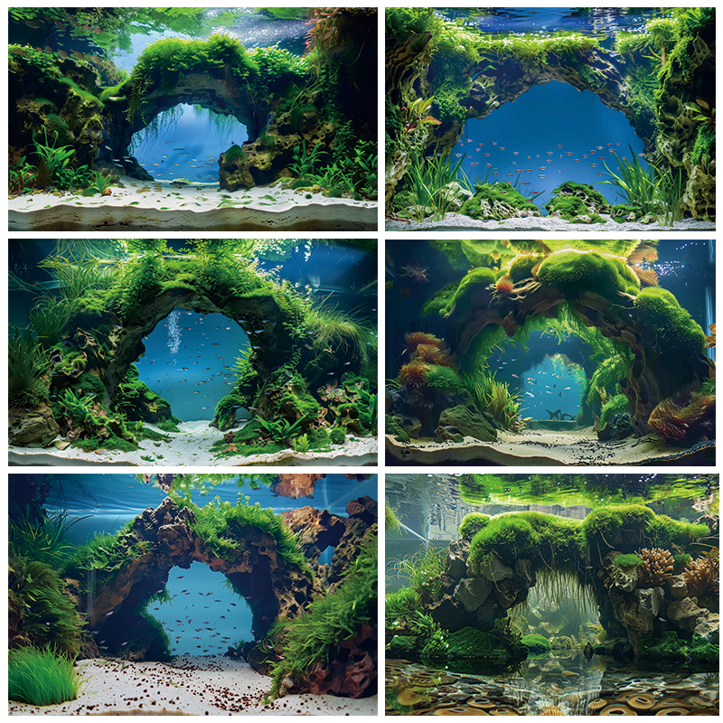 立体鱼缸背景纸画高清图