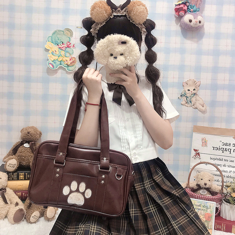 皮革透明猫爪jk制服包pu小号斜挎手提单肩日式二次元学生通勤包