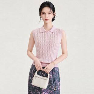 2610406-立体绞花织和纸纱假日POLO衫绞花修身针织背心女夏季新款
