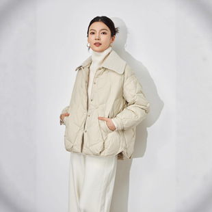 2514208-可拆卸针织大翻领90白鸭绒羽绒服外套防风保暖中长新款女