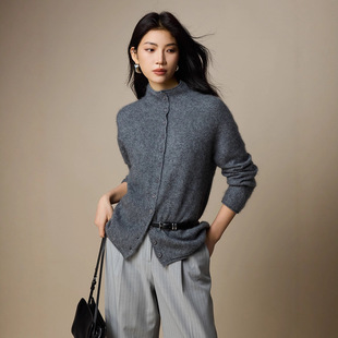拉绒系列含羊绒拉毛毛衣女秋冬外套25新款女装卷边半高领针织开衫