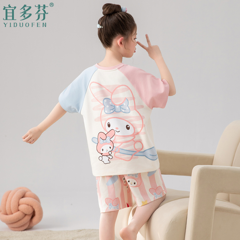 儿童睡衣夏季纯棉薄款中大童洋气女孩短袖短裤半袖初中学生家居服