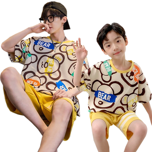 儿童睡衣男大童纯棉夏季薄款亲子夏款2025新款短袖青少年男孩夏天