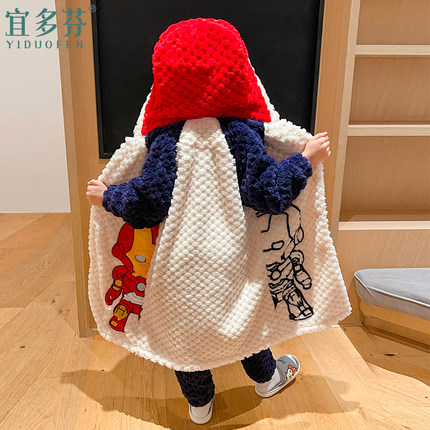男童睡衣冬季法兰绒长袍加厚款秋冬珊瑚绒儿童睡袍男孩家居服套装