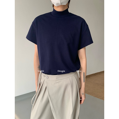 夏季韩风小高领纯色宽松短袖T恤