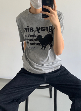 ADCE 美式复古clranfit修身正肩短袖T恤小猫印花基础打底男女潮