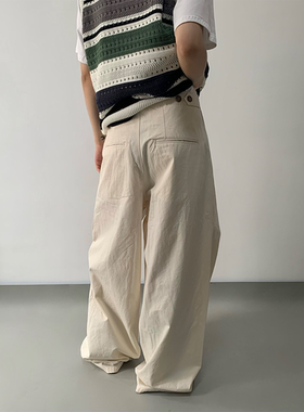 MONO 复古打褶廓形纯棉工装裤简约百搭素色宽松阔腿休闲裤男女款