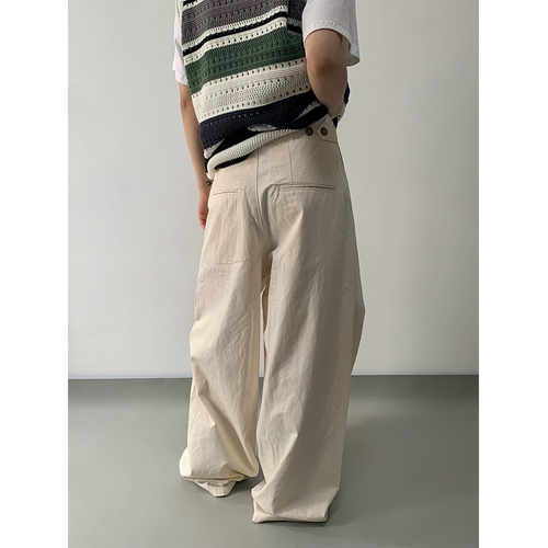 复古打褶廓形纯棉工装裤男女款