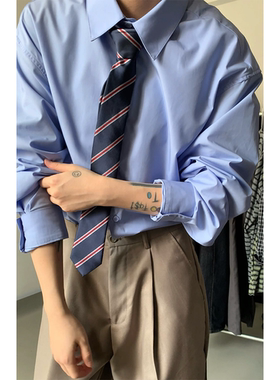 ADCE 复古日系纯色长袖衬衫男女宽松休闲百搭情侣衬衣外套上衣