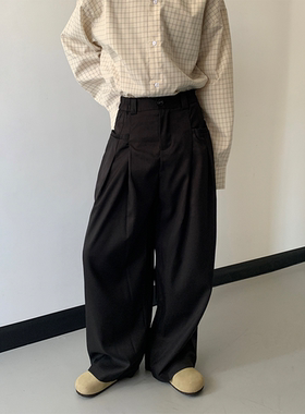ADCE 韩版百搭休闲西裤松弛感褶皱设计宽松垂坠感阔腿长裤男女