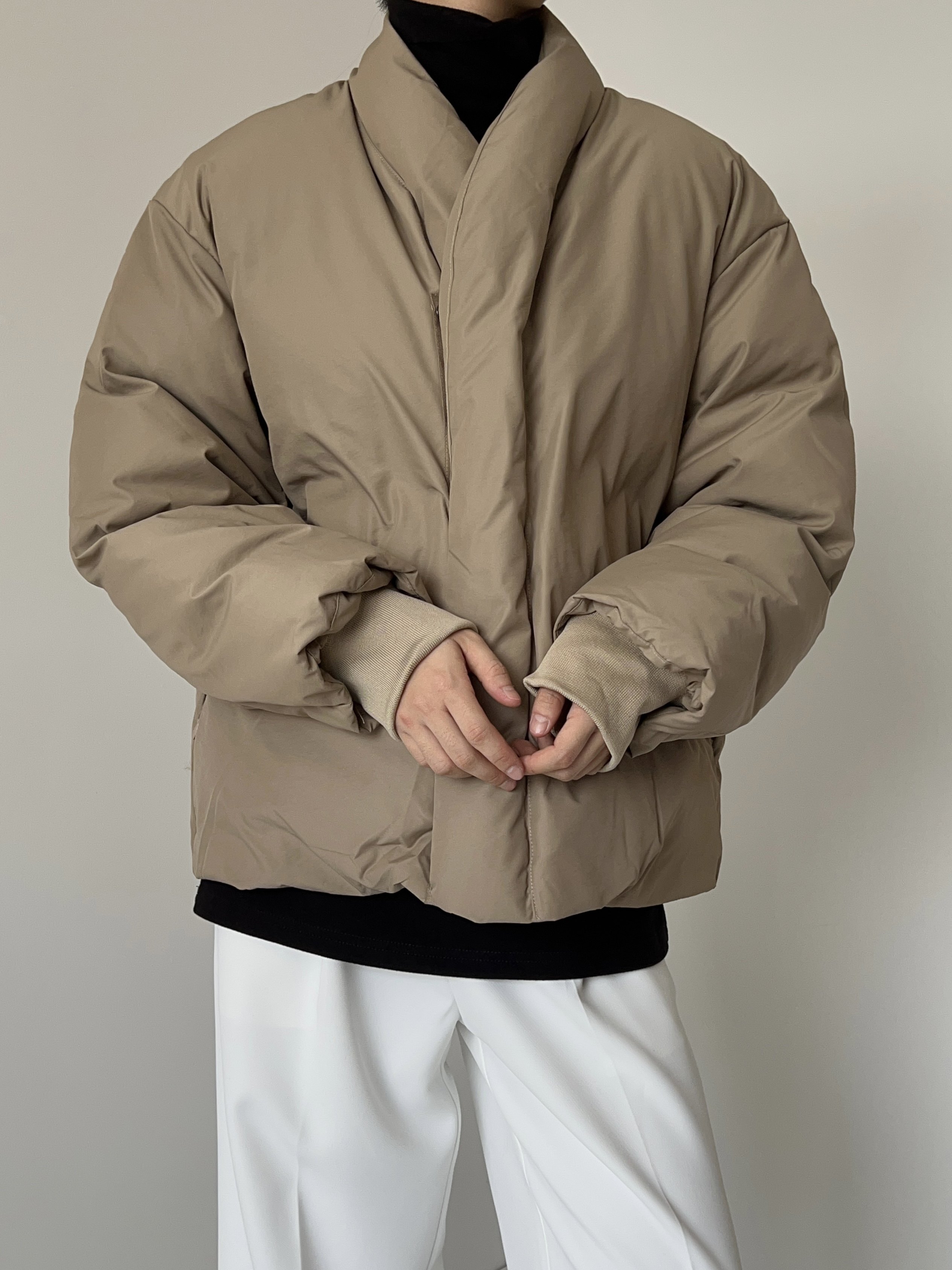 韩版休闲无领棉服日系复古纯色短款加厚面包服棉袄ins保暖外套男