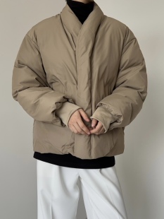 韩版休闲无领棉服日系复古纯色短款加厚面包服棉袄ins保暖外套男