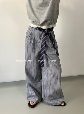 MONO 夏季复古挺阔休闲西裤宽松阔腿简约老钱风格纹休闲长裤