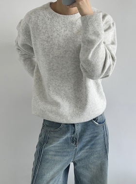 ADCE秋冬软糯绒毛衣韩版宽松简约圆领针织衫纯色百搭打底上衣男女
