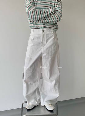 Untit 复古松弛感白色简约阔腿裤男女宽松显瘦直筒休闲裤穿搭长裤