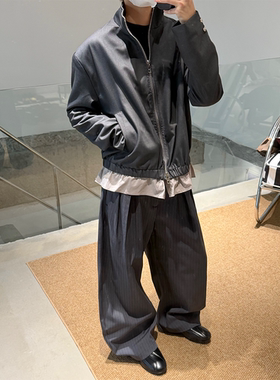 MONO 复古老钱风立领机车假两件夹克男廓形外套灰色高级感