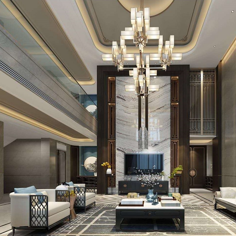 新中式吊灯中国风复式楼餐厅别墅中空大气酒店大堂酒楼挑高客厅灯