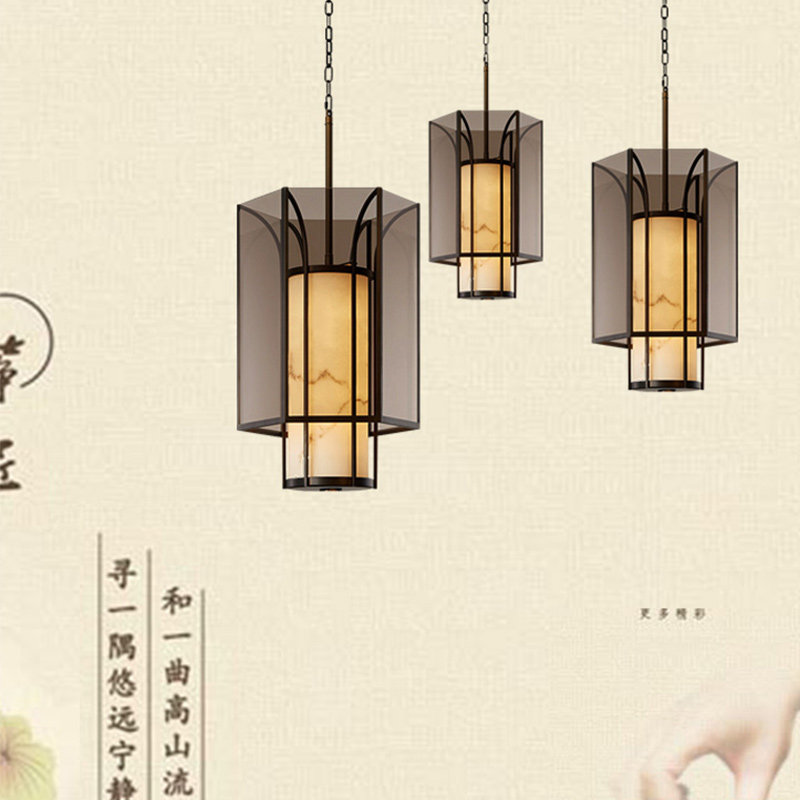 新中式吊灯组合套餐仿云石灯罩古典灯具创意复古中国风门口灯进门