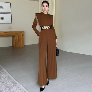 时尚 高腰显瘦垂坠感流苏拼接气质收腰遮跨宽阔腿连体裤 女2025新款