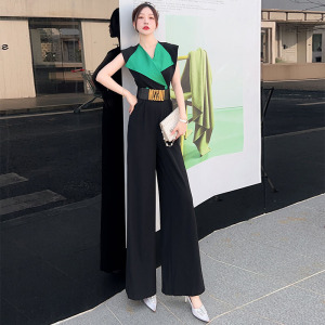 时尚翻领女神范职业休闲高腰阔腿垂坠感连体裤2024新款夏装气质风