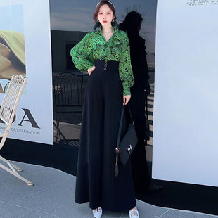 辣妹女装显瘦遮肉灯笼袖上衣套装轻奢高级感夏装高腰阔腿垂感长裤