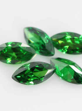 马眼形绿锆裸石戒面 树叶形祖母绿色锆石人造CZ绿宝石尖底首饰DIY