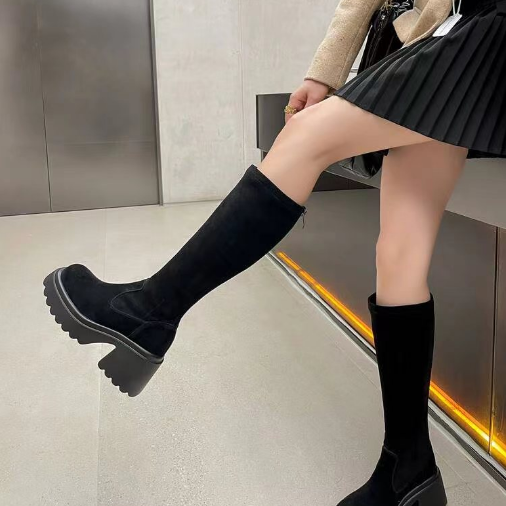 秋冬季厚底长靴女粗跟弹力靴