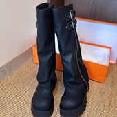 全牛皮加宽筒围 拖沓刘天王 小粗腿显腿细厚底拉链烟筒靴 跟高7cm