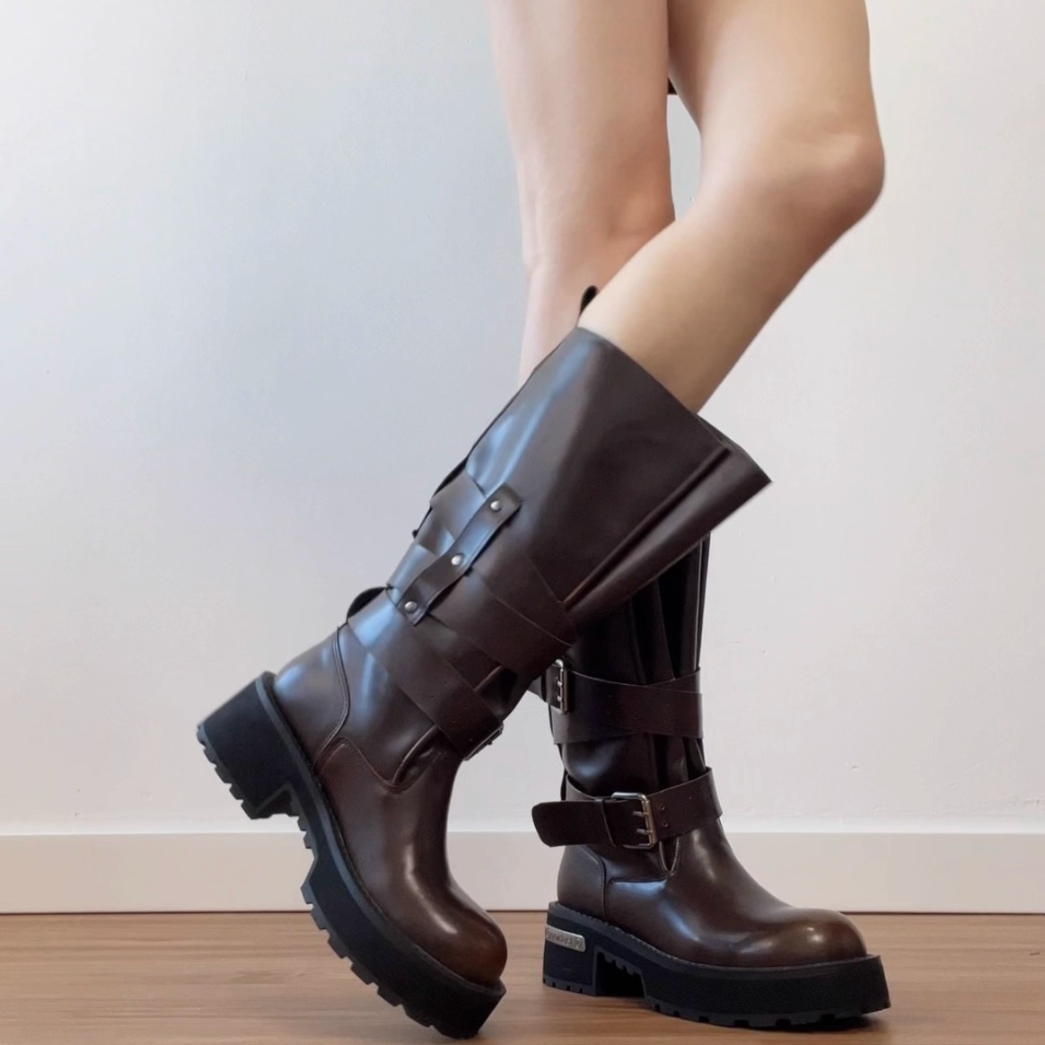 小粗腿巨显瘦厚底显高骑士靴