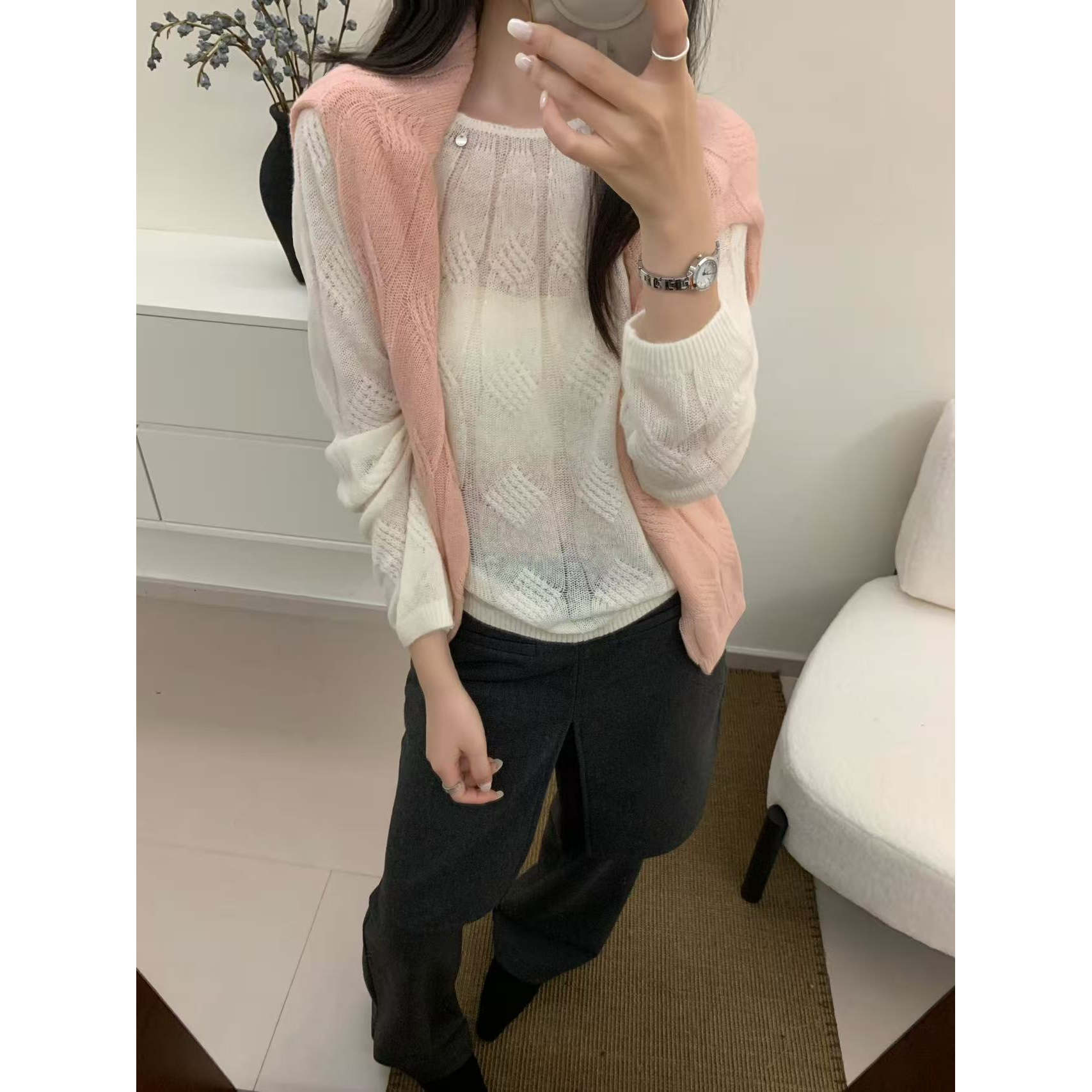BADX正品领口标麻花一字领毛衣女2026秋季宽松休闲显瘦百搭针织衫