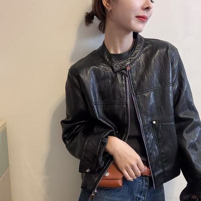 韩系柔软蛋白皮短款皮衣外套女秋季2025新款小个子炸街机车皮夹克