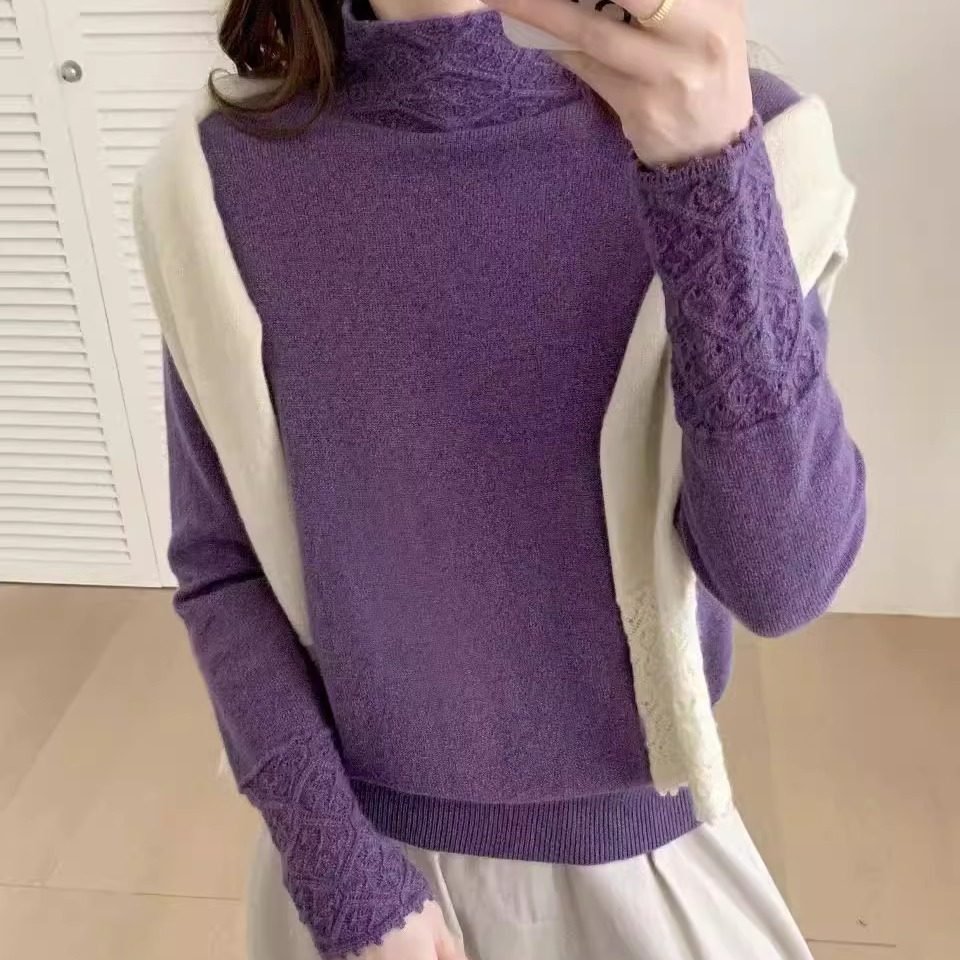 BADX正品袖口领子钩花针织衫2025冬季宽松显瘦百搭上衣打底毛衣女