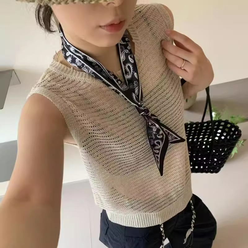 纯色圆领无袖针织背心女2025年夏季新款韩版宽松显瘦百搭短款上衣