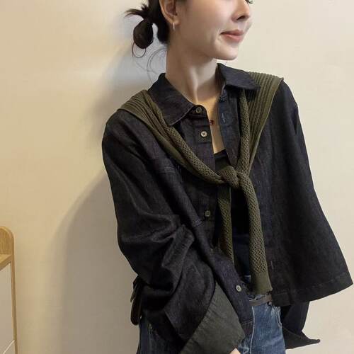 法式复古披肩款牛仔衬衫外套女